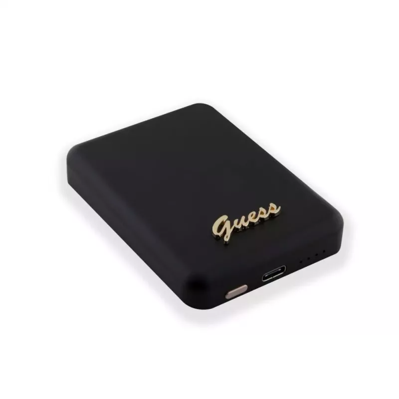 Guess Power Bank 5000mAh 15W MagSafe un parastā uzlāde ar metāla logotipu Melns