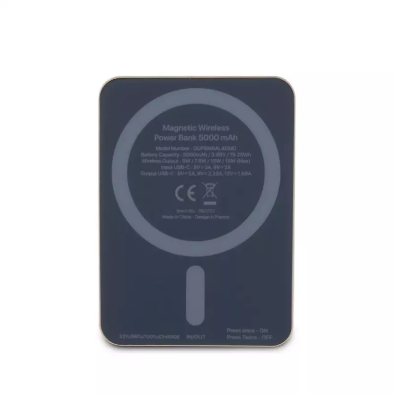 Guess Power Bank 5000mAh 15W MagSafe un parastā uzlāde ar metāla Script logotipu zelta krāsā