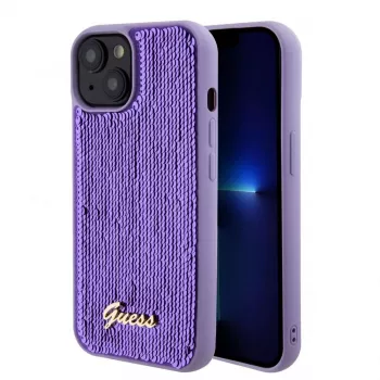 Guess Sequin Script Logo Maciņš iPhone 15 Purple