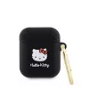 Hello Kitty šķidrā silikona 3D kaķa galvas logotipa maciņš AirPods 1/2 melns