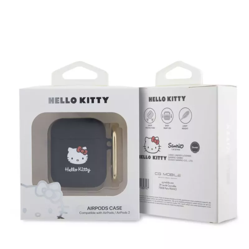 Hello Kitty šķidrā silikona 3D kaķa galvas logotipa maciņš AirPods 1/2 melns