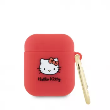 Hello Kitty Apple AirPods 1/2 vāciņš Silikona 3D Kaķa galva Sarkans