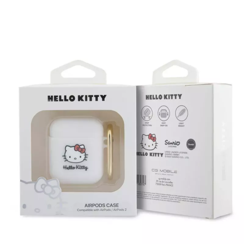 Hello Kitty HKA23DKHSH Silikona 3D Kaķa galvas maciņš Apple AirPods 1/2 - Balts