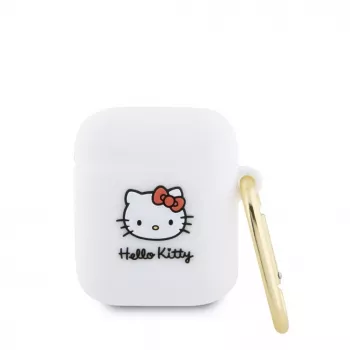 Hello Kitty HKA23DKHSH Silikona 3D Kaķa galvas maciņš Apple AirPods 1/2 - Balts