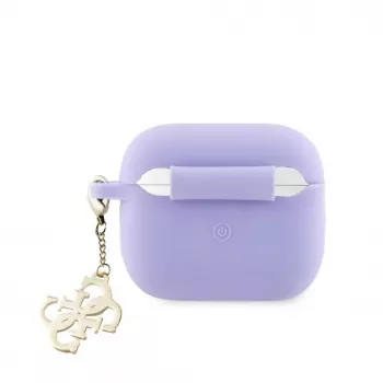 Guess AirPods 3 Silikona maciņš Classic Logo Gold ar 4G Charm Purple