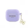 Guess AirPods 3 Silikona maciņš Classic Logo Gold ar 4G Charm Purple