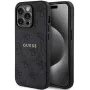Guess Apple iPhone 15 Pro 4G Collection Ādas Metāla Logotips MagSafe Aizmugurējais Vāciņš Melns