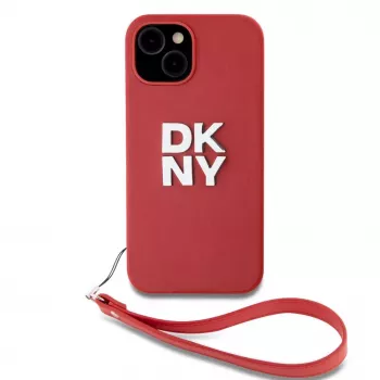 DKNY PU Ādas Stack Logo Wrist Strap Maciņš iPhone 15 Sarkanā Krāsā