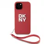 DKNY PU Ādas Stack Logo Wrist Strap Maciņš iPhone 15 Sarkanā Krāsā