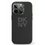 DKNY Apple iPhone 15 Cietais vāciņš no šķidrā silikona ar metāla logotipu Melns