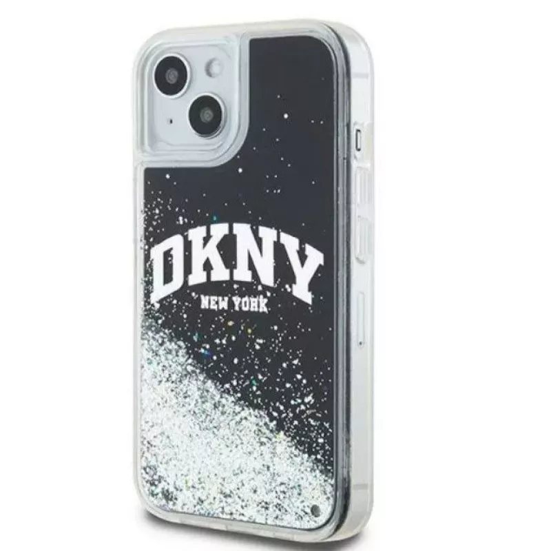 DKNY Apple iPhone 15 Cietais vāciņš Liquid Glitter Big Logo Melns