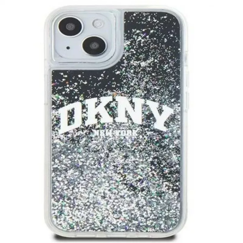 DKNY Apple iPhone 15 Cietais vāciņš Liquid Glitter Big Logo Melns