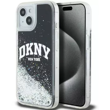 DKNY Apple iPhone 15 Cietais vāciņš Liquid Glitter Big Logo Melns