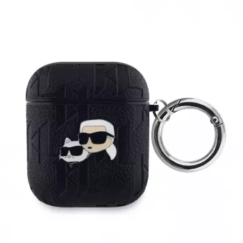 Karl Lagerfeld PU reljefs Karla un Šupetes galvu maciņš AirPods 1/2 melns