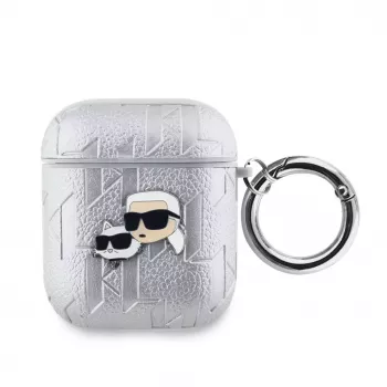 Karl Lagerfeld PU reljefs Karl un Šupetes galvas maciņš AirPods 1/2 sudraba