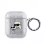 Karl Lagerfeld PU reljefs Karl un Šupetes galvas maciņš AirPods 1/2 sudraba
