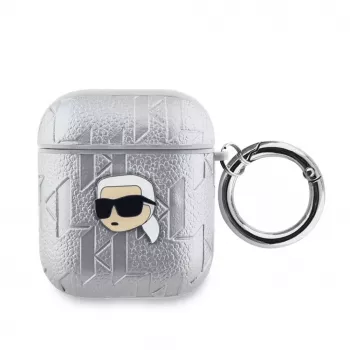 Karl Lagerfeld PU Embossed Karl Head Case for AirPods 1/2 Silver