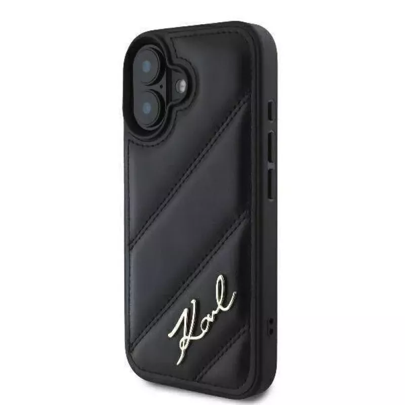 Karl Lagerfeld cietais maciņš iPhone 16, Quilted Signature, melns