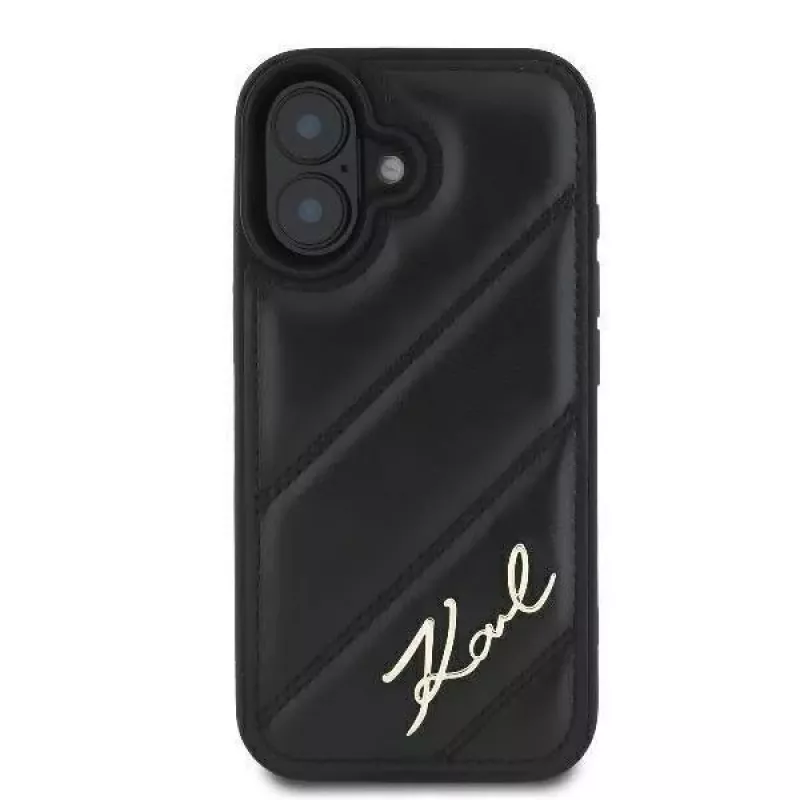 Karl Lagerfeld cietais maciņš iPhone 16, Quilted Signature, melns