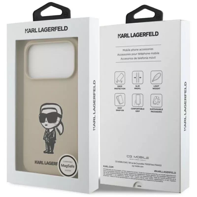Karl Lagerfeld Apple iPhone 17 Pro Silikona Maciņš ar MagSafe - Brūns (KL Sketch & Logo)