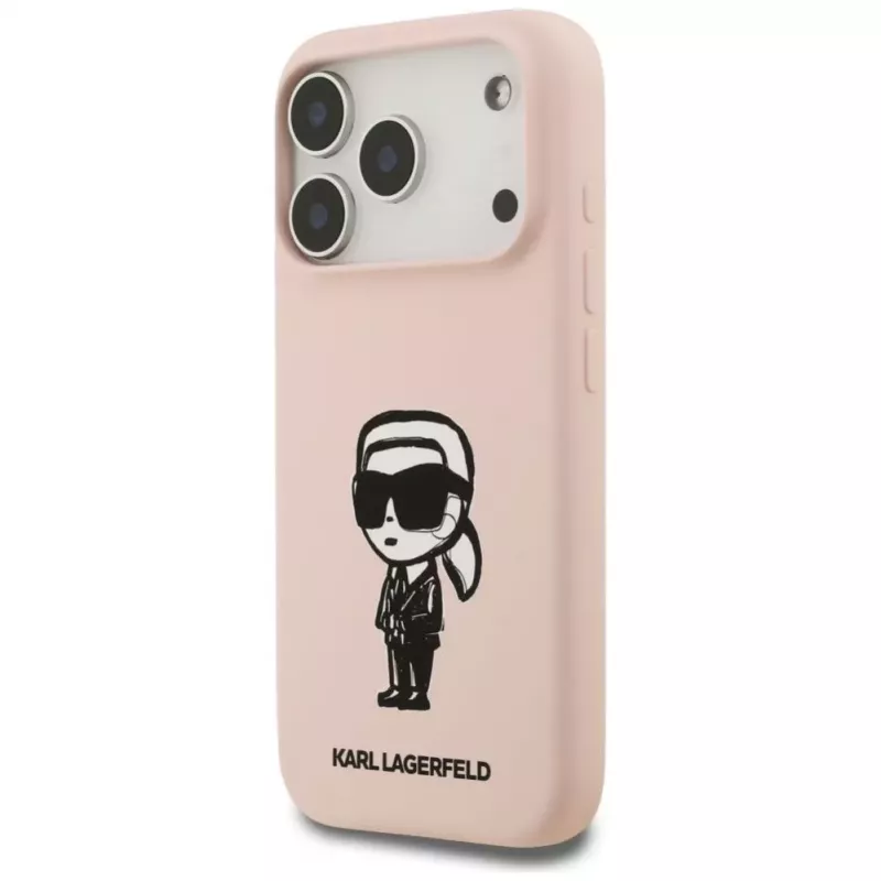 Karl Lagerfeld silikona maciņš iPhone 17 Pro ar MagSafe, KL Sketch & Logo, rozā