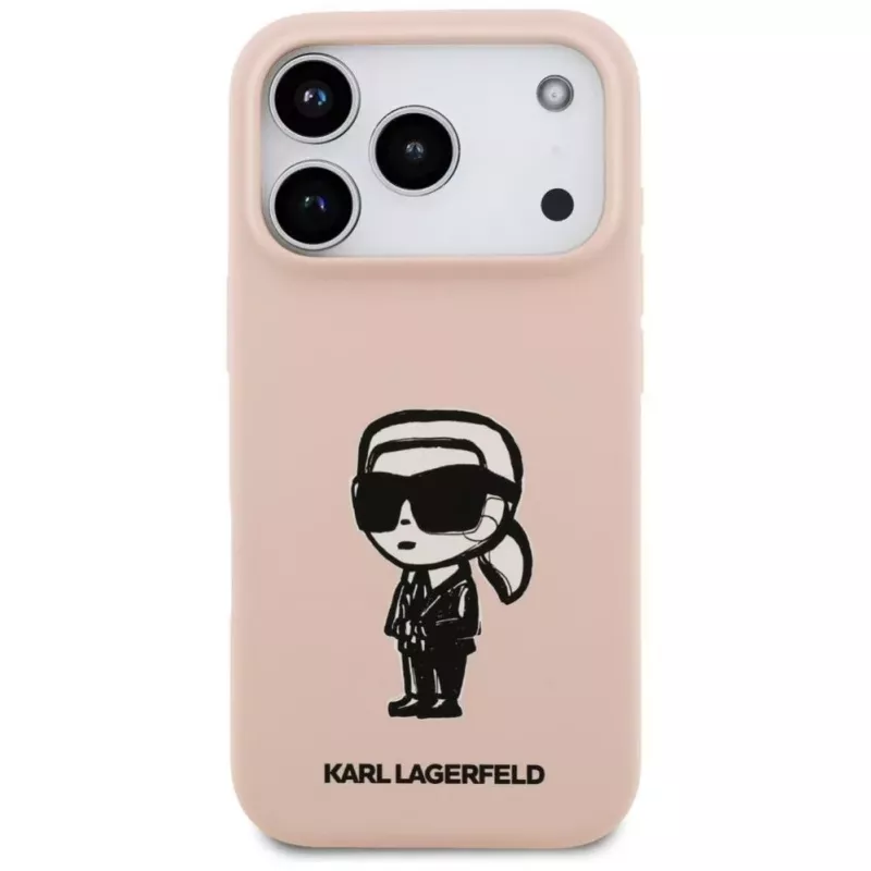 Karl Lagerfeld silikona maciņš iPhone 17 Pro ar MagSafe, KL Sketch & Logo, rozā
