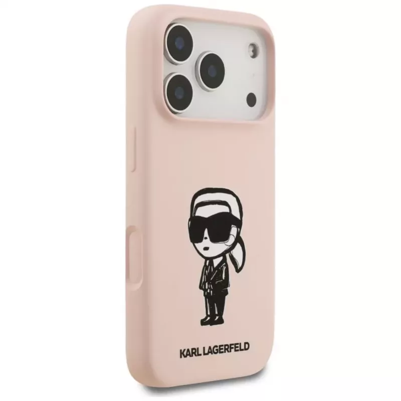 Karl Lagerfeld silikona maciņš iPhone 17 Pro ar MagSafe, KL Sketch & Logo, rozā