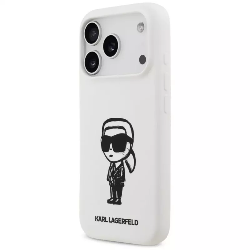 Karl Lagerfeld KL Sketch & Logo Silikona Maciņš Apple iPhone 17 Pro ar MagSafe - Balts