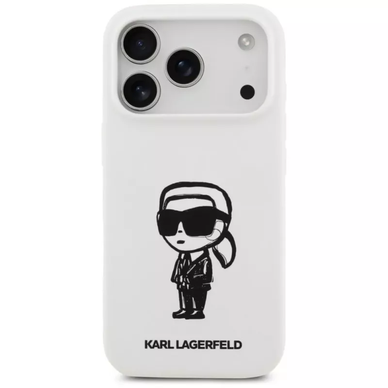 Karl Lagerfeld KL Sketch & Logo Silikona Maciņš Apple iPhone 17 Pro ar MagSafe - Balts