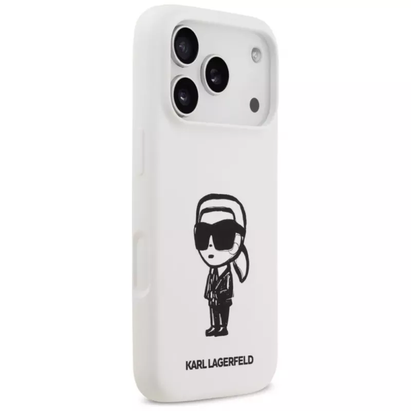 Karl Lagerfeld KL Sketch & Logo Silikona Maciņš Apple iPhone 17 Pro ar MagSafe - Balts