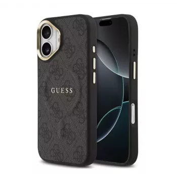 Guess Apple iPhone 17 PU Ādas 4G Zelta Rāmis MagSafe Maciņš Melns