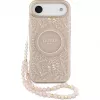 Guess Apple iPhone 17 Air Silikona Maciņš ar MagSafe Flowers Allover un Pērļu Siksniņu Rozā