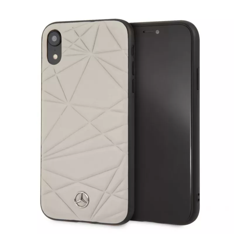 Mercedes-Benz Apple iPhone XR Twister Īstas ādas cietais maciņš Pelēks