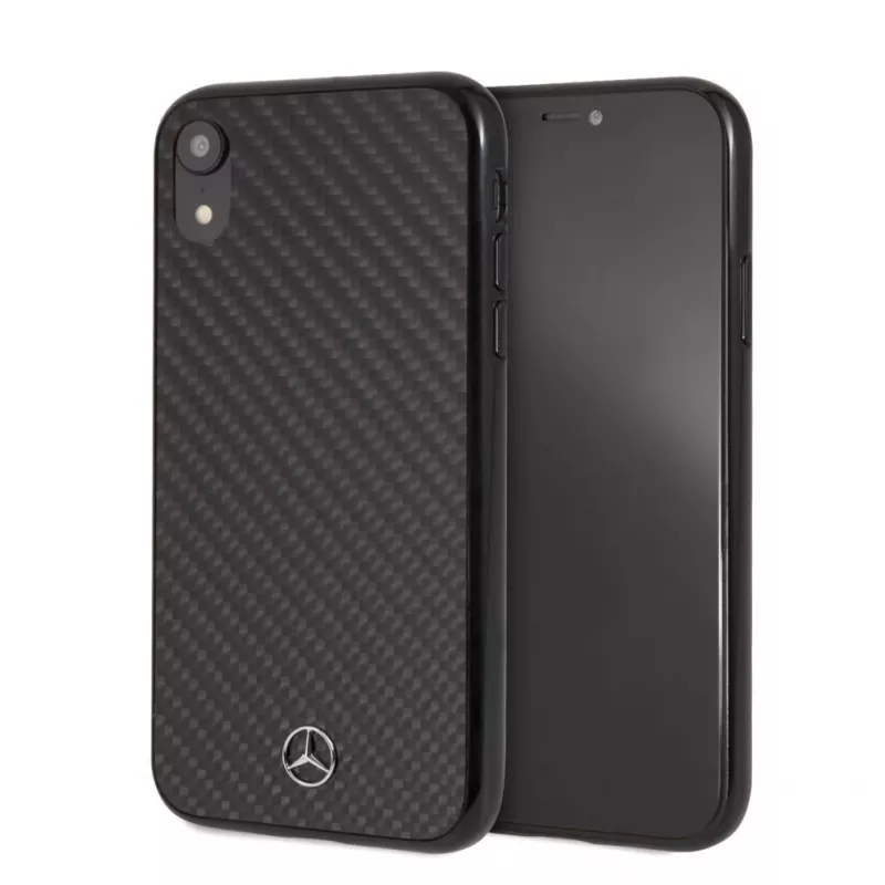Mercedes-Benz Apple iPhone XR cietais maciņš no īstas oglekļa šķiedras, melns