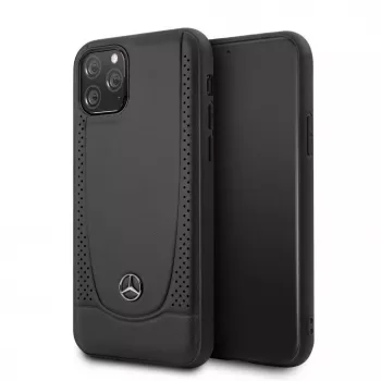 Mercedes-Benz Apple iPhone 11 Pro Ādas Cietais Vāciņš Perforācija Melns