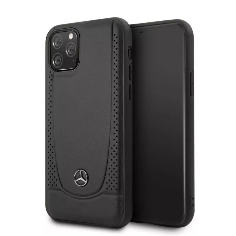 Mercedes-Benz Apple iPhone 11 Pro Ādas Cietais Vāciņš Perforācija Melns