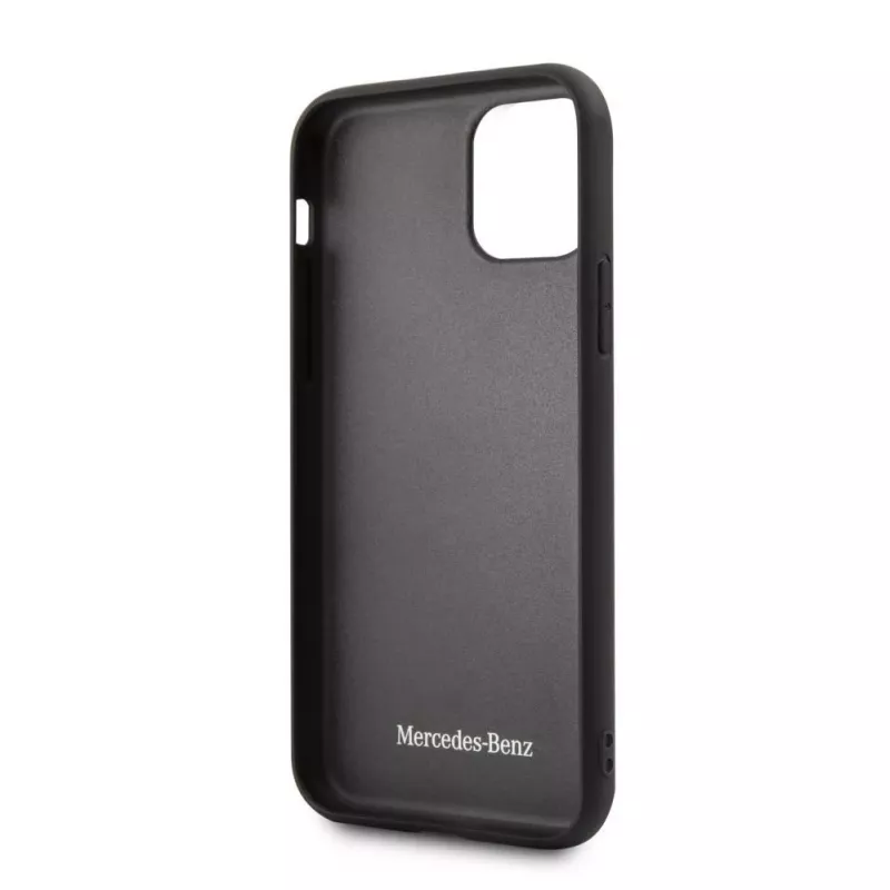 Mercedes-Benz Apple iPhone 11 Pro Ādas Cietais Vāciņš Perforācija Melns
