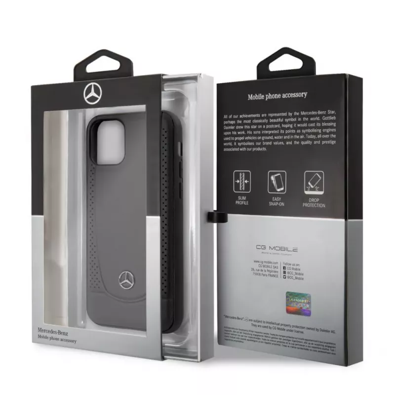 Mercedes-Benz Apple iPhone 11 Pro Ādas Cietais Vāciņš Perforācija Melns