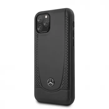 Mercedes-Benz Apple iPhone 11 Pro Ādas Cietais Vāciņš Perforācija Melns