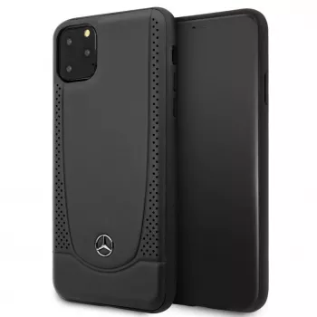 Mercedes-Benz Apple iPhone 11 Pro Max Ādas Cietais Vāciņš Perforēts Melns
