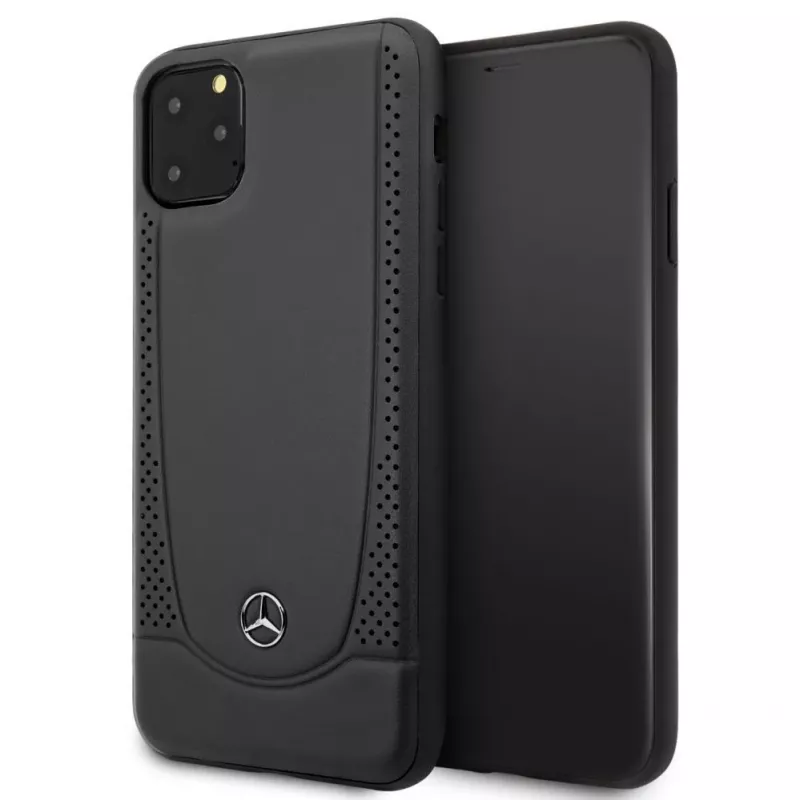 Mercedes-Benz Apple iPhone 11 Pro Max Ādas Cietais Vāciņš Perforēts Melns