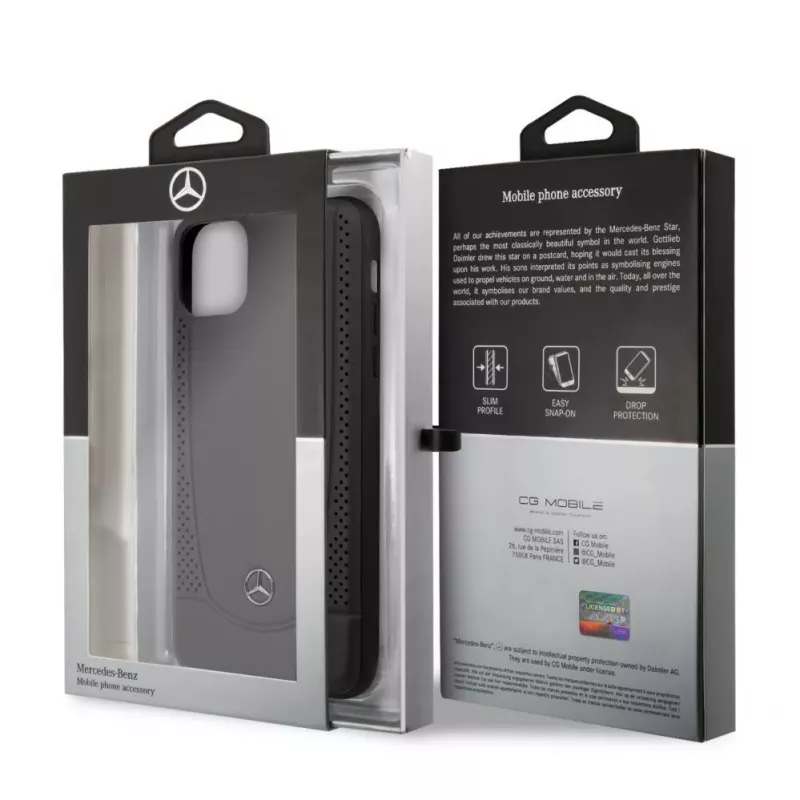 Mercedes-Benz Apple iPhone 11 Pro Max Ādas Cietais Vāciņš Perforēts Melns