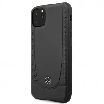 Mercedes-Benz Apple iPhone 11 Pro Max Ādas Cietais Vāciņš Perforēts Melns