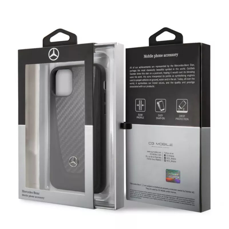 Mercedes-Benz Apple iPhone 11 Pro Cietais Maciņš Āda Oglekļa Šķiedra Melns