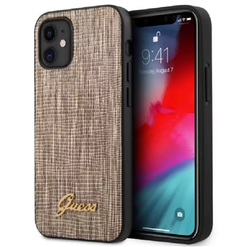 Guess Apple iPhone 12 mini 5.4 collu Ķirzakas vāciņš Zelts