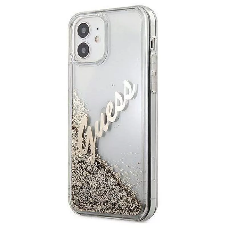 Guess Apple iPhone 12 Mini 5.4 collu Liquid Glitter Vintage Vāks Zelts