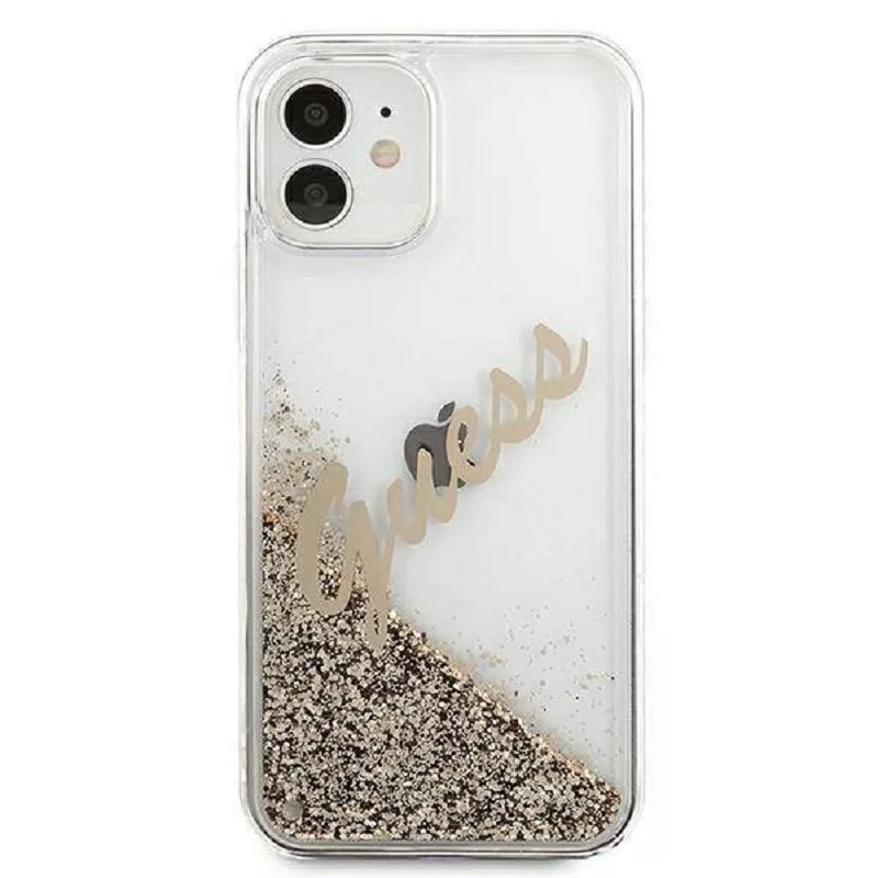 Guess Apple iPhone 12 Mini 5.4 collu Liquid Glitter Vintage Vāks Zelts