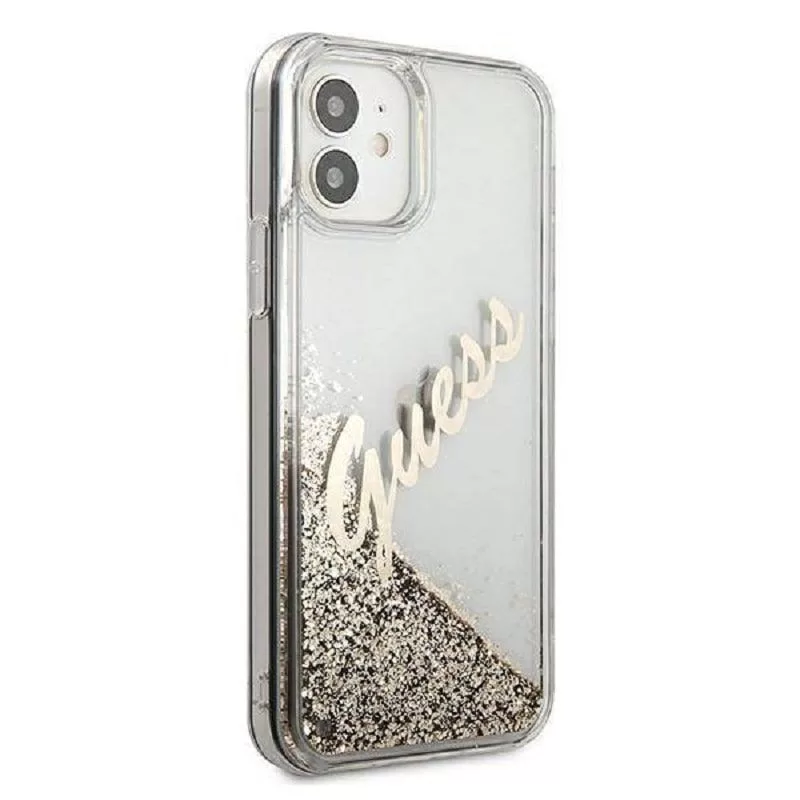 Guess Apple iPhone 12 Mini 5.4 collu Liquid Glitter Vintage Vāks Zelts