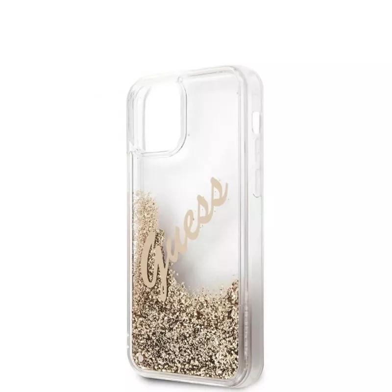 Guess Apple iPhone 12 Mini 5.4 collu Liquid Glitter Vintage Vāks Zelts
