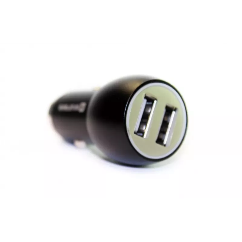 Evelatus EC7DC01 Auto lādētājs 3.1A 2 USB porti ar nerūsējošā tērauda avārijas instrumentu Melns
